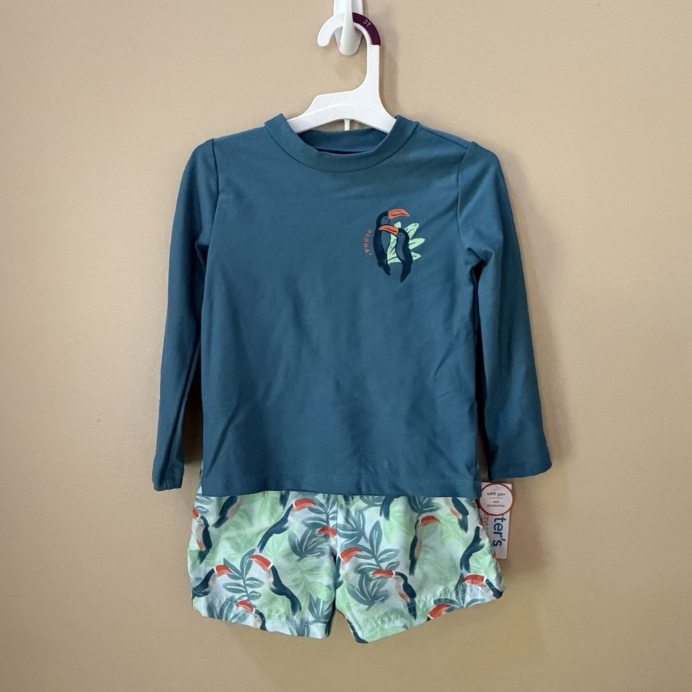 Carter's Toddler Boys' Long Sleeve Tropical Toucan 2pc Rash Guard & Swim Trunks